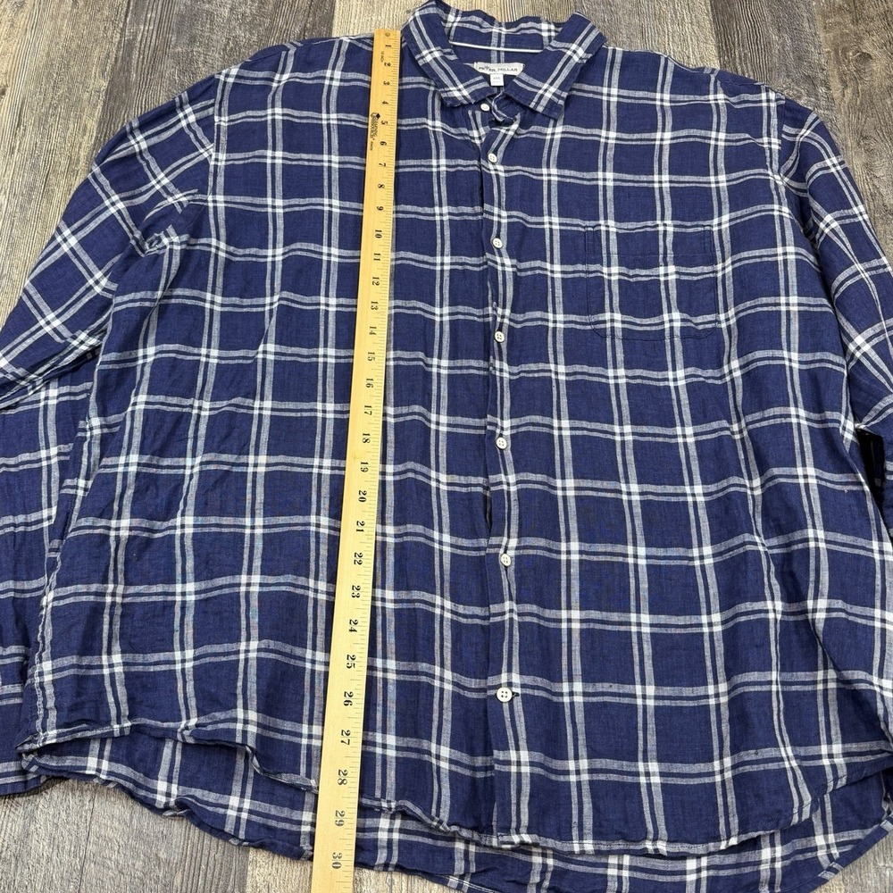 Peter Millar Men's Size XXL‎ Blue Plaid 100% Linen Button Up Long Sleeve Shirt - Picture 9 of 13